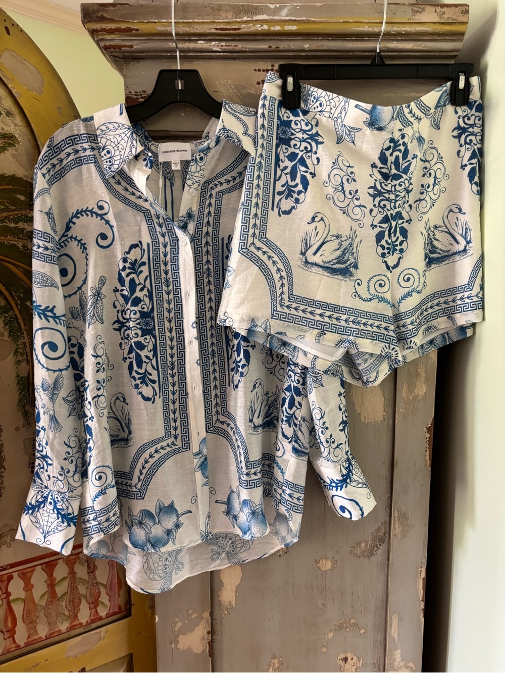 Lavender Brown White and Blue Printed Women's Shorts - Picture 2 of 14
